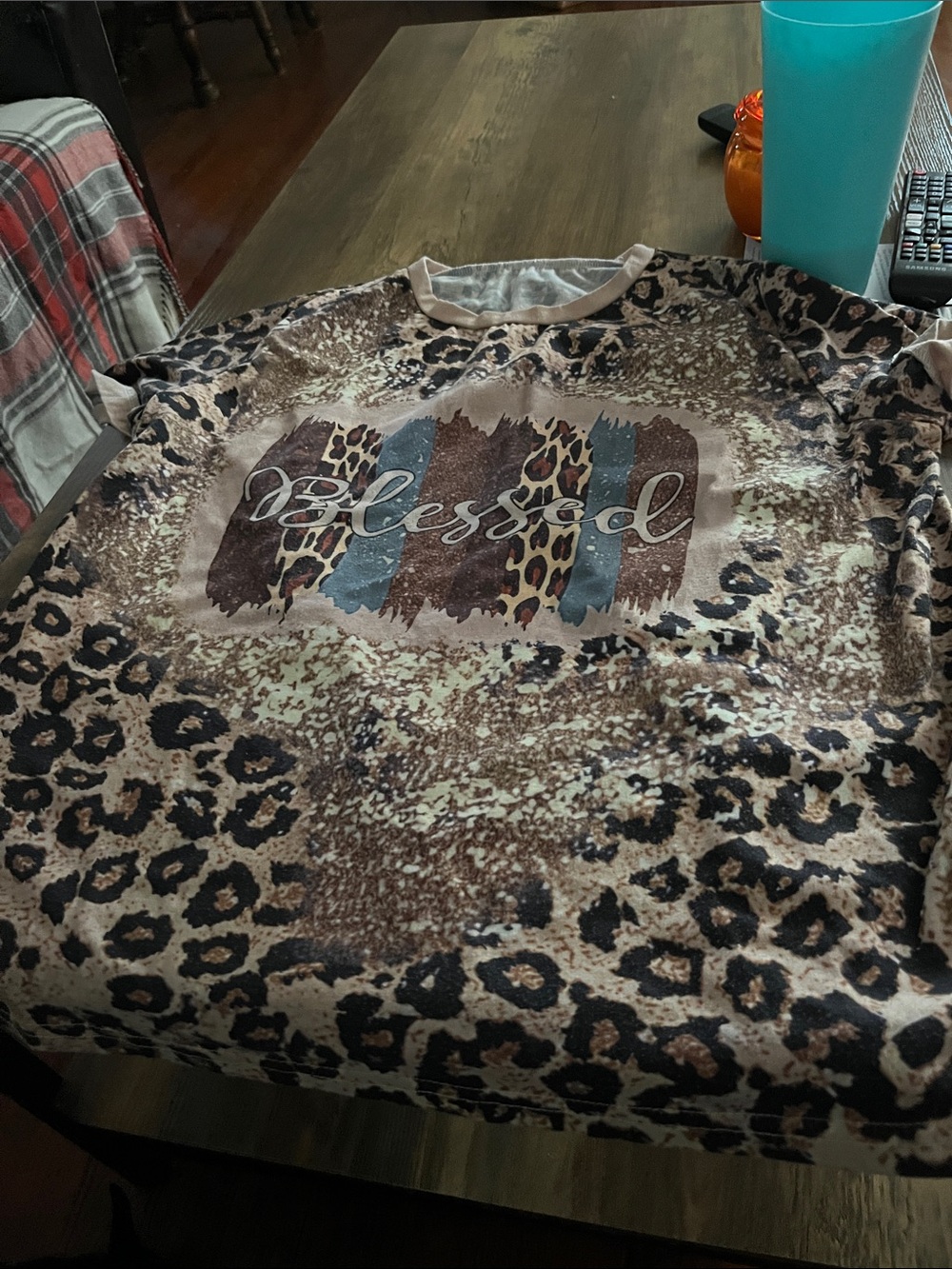 Girls' 'Blessed' Leopard Print Pullover Sweatshirt - Neutral Brown